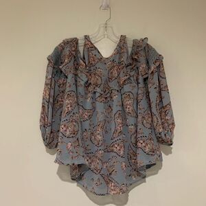 Miss Me Floral Blue Blouse long Sleeves new no tag